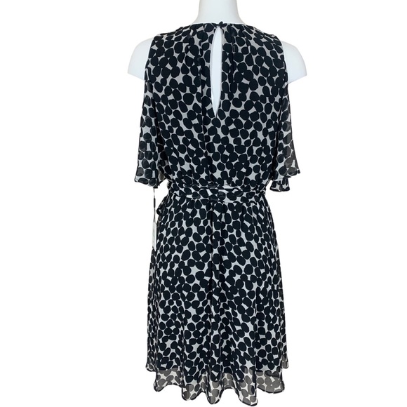 Calvin Klein Polka Dot Print Cold Shoulder Dress with Tie Belt Size 8 NWT - Picture 7 of 11